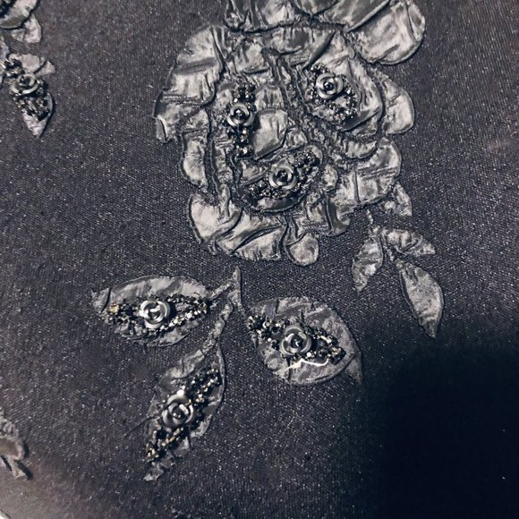 Kathy Cole Vintage Black Brocade Silken Embossed Flowers and Beads Sz 24 (XXL) - Picture 3 of 8